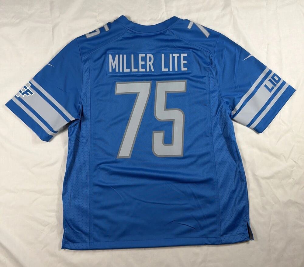 Men's NFL Nike On Field Miller Lite Blue Detroit Lions Team Home Jersey 75 XL